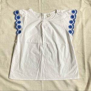 J. Crew Embroidered Ruffle Sleeve Top